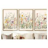 Floral Wall Art Wildflowers Boho Painting Set of 3 16" x 24" $69.99 Retail - Brand New