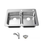 Glacier Bay 33" 2-Hole Double Bowl Sink