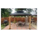 New Complete Gazebo -13 ft. x 11 ft. Black Wooden Hardtop Gazebo Top with Galvanized Steel Double Roof with Hardwood Black Ash Lumber