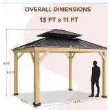 New Complete Gazebo -13 ft. x 11 ft. Black Wooden Hardtop Gazebo Top with Galvanized Steel Double Roof with Hardwood Black Ash Lumber