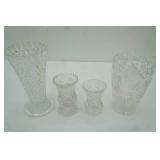 vintage Indiana Diamond Point Vase; lead crystal David Vase and 2 bud vases