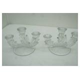 Vintage Fostoria Baroque Crystal Glass Triple Candelabras