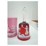 Vintage Fenton Cranberry Glass Lemonade Set with 2 "Mary Gregory" Style Bells, 4 Glasses, 1 large pitcher