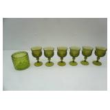 Vintage Green Glass goblets (6ct) and quilted diamond boutique jar