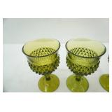 Vintage Green Glass goblets (6ct) and quilted diamond boutique jar