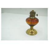 Vintage mini amber glass beehive oil lamp base 6"