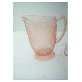 1930s Pink Depression Glass Pieces-Pitcher, plate, bowl. Patterned