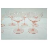 1930s Pink Depression Glass Champagne Glasses 5 tall, 5 short-etched