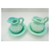 Vintage Avon Pitcher and Wash Basins 4ct. Jadeite & blue milk glass