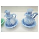 Vintage Avon Pitcher and Wash Basins 4ct. Jadeite & blue milk glass