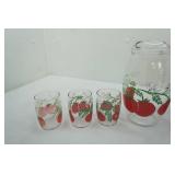 Vintage MCM Tomato Juice Pitcher and 6 tumblers
