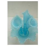 Vintage Fenton Blue Opalescent Diamond Lace Epergne 10.5"x10.5"