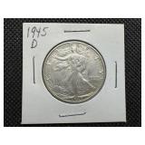 1945 D Silver Walking Liberty Half Dollar