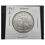 1945 D Silver Walking Liberty Half Dollar