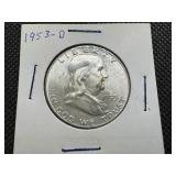 1953 D Silver Franklin Half Dollar