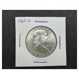 1963 D Silver Franklin Half Dollar