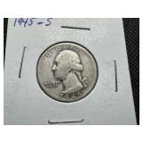 1945 S Silver Washington Quarter
