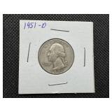 1951 D Silver Washington Quarter