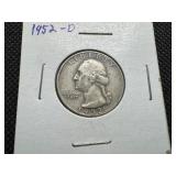 1952 D Silver Washington Quarter