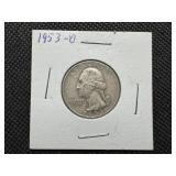 1953 D Silver Washington Quarter