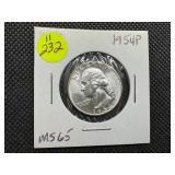 1954 P Silver Washington Quarter Marked MS65 when purchased