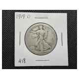 1919 D Silver Walking Liberty Half Dollar