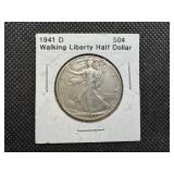 1941 D Silver Walking Liberty Half Dollar