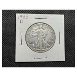 1943 D Silver Walking Liberty Half Dollar