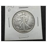 1943 D Silver Walking Liberty Half Dollar