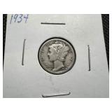 1934 Silver Mercury Dime