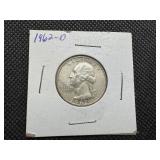 1962 D Silver Washington Quarter