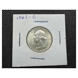 1963 D Silver Washington Quarter