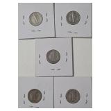 5 - Silver Mercury Dimes (1938S, 1939D, 1940, 1940D, 1940S)