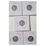 5 - Silver Mercury Dimes (1923)