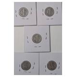 5 - Silver Mercury Dimes (1917,1917,1917,1918,1918)