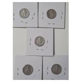 5 - Silver Mercury Dimes (1942,1942,1942D,1944D,1944)