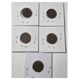 5 - Indian Head Pennies (1892,1892,1903,1907,1907) - IH
