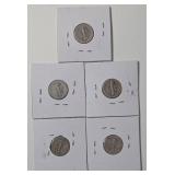 5 - Silver Mercury Dimes (1912,1912,1917S,1918D,1920)