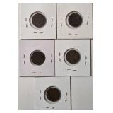 5 - Indian Head Pennies (1865,1866,1904,1905,1905)  IH