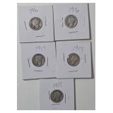 5 - Silver Mercury Dimes (1916,1916,1917,1917,1917)