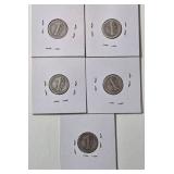 5 - Silver Mercury Dimes (1916,1916,1917,1917,1917)