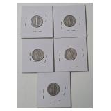 5 - Silver Mercury Dimes (1942D,1942D,1942D, 1943S,1943S)