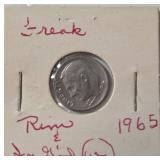 1965 Silver Dime - Freak- RIM and The "WE" is not raised from in God We Trust