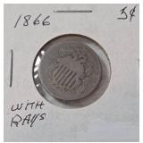 1866 - 5 Cent Coin with Rays