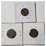 3 - Indian Head Pennies (1904 Die Crack Face, 1906, 1907 Crud Reverse)
