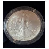 1986 Silver American Eagle - One Ounce Proof Silver Bullion Coin - First Year of Issue - Blue Velvet Box