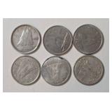 6 - Canadian Dimes  (1965, 1974, 1980) (1956-Silver,1957 -Silver) and 1938 King George VI - Silver)