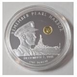 1 Oz. Silver - TUVALU 2017 Queen Elizabeth II - Remember Pearl Harbor 75th Anniversary Edition - December 7, 1941
