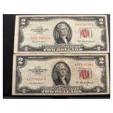 1953 A Red Seal $2 Dollar Notes Double and Triple Numbers