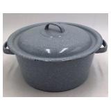 Vintage Gray Speckled Enamel Stock Pot with Lid – Large Dutch Oven Style